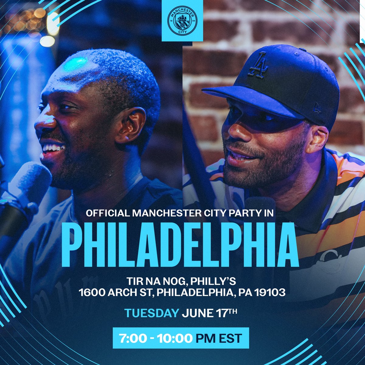 ManCityUS's tweet photo. Today is the day Philadelphia! We will be kicking off our Official Fan Party at 7pm.👇 

Hope to see you there 🩵 https://t.co/2k0SFfJ0kx