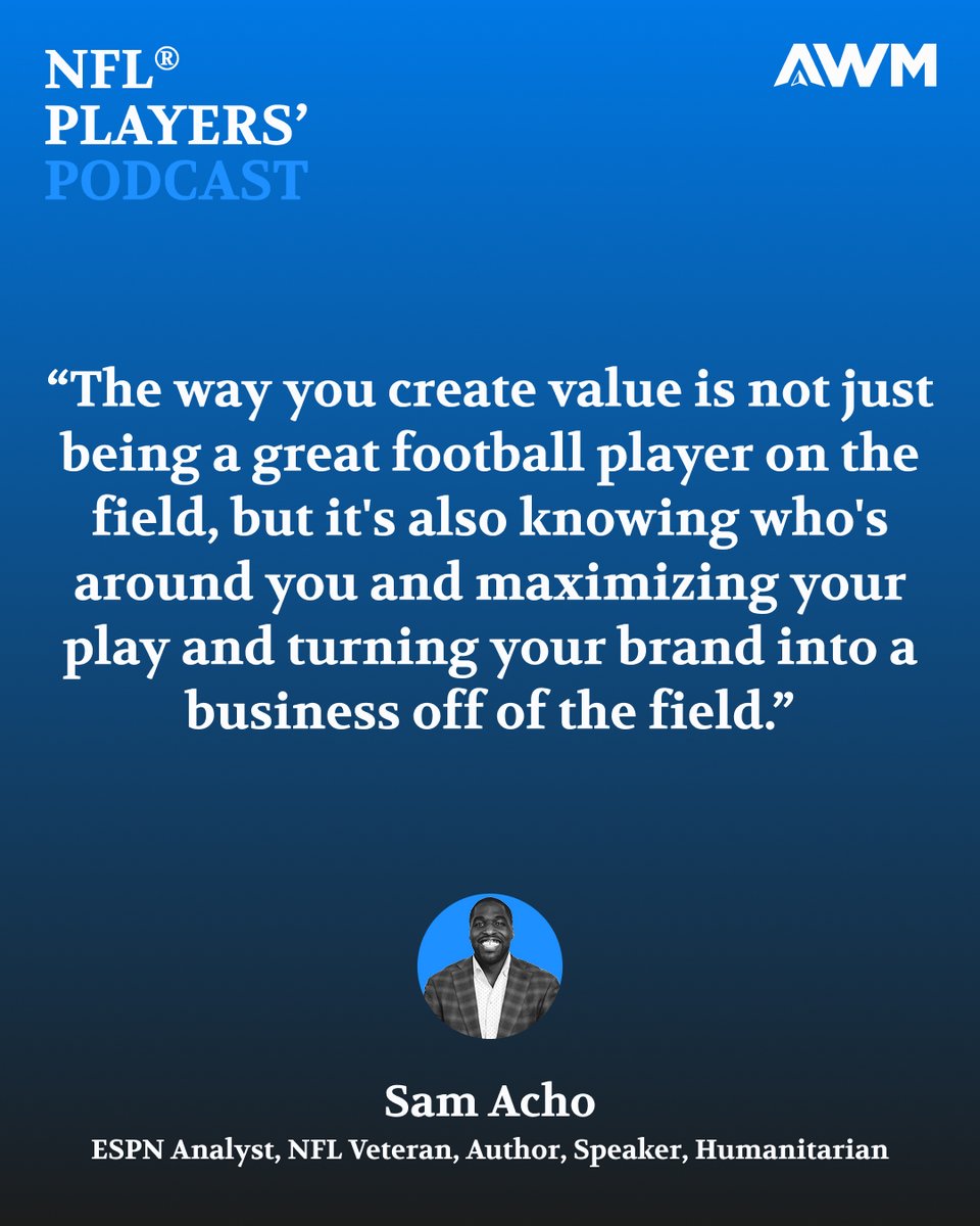 AWM Capital (@awmcapital) on Twitter photo "The way you create value is not just being a great football player on the field, but it's also knowing who's around you and maximizing your play and turning your brand into a business off of the field." - <a href="/TheSamAcho/">Sam Acho</a>
athletefamilyoffice.com/podcasts/nfl-p…
#AWMCapital #AthleteFamilyOffice "The way you create value is not just being a great football player on the field, but it's also knowing who's around you and maximizing your play and turning your brand into a business off of the field." - <a href="/TheSamAcho/">Sam Acho</a>
athletefamilyoffice.com/podcasts/nfl-p…
#AWMCapital #AthleteFamilyOffice