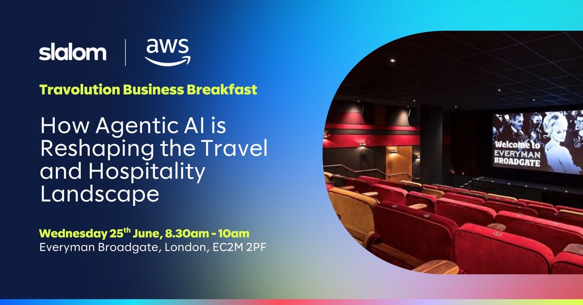 Slalom UK & Ireland (@slalomuki) on Twitter photo Excited to team up with <a href="/AWS_UKI/">AWS UK & Ireland</a> & <a href="/travolution/">Travolution</a> for a Business Breakfast on Wed 25 June, 8:30 AM at <a href="/Everymancinema/">Everyman Cinema</a> Broadgate! Discover how agentic AI is transforming travel & hospitality with real ROI. Sign up to join us! bit.ly/4n3rzHm #TravelEvent #AgenticAI Excited to team up with <a href="/AWS_UKI/">AWS UK & Ireland</a> & <a href="/travolution/">Travolution</a> for a Business Breakfast on Wed 25 June, 8:30 AM at <a href="/Everymancinema/">Everyman Cinema</a> Broadgate! Discover how agentic AI is transforming travel & hospitality with real ROI. Sign up to join us! bit.ly/4n3rzHm #TravelEvent #AgenticAI
