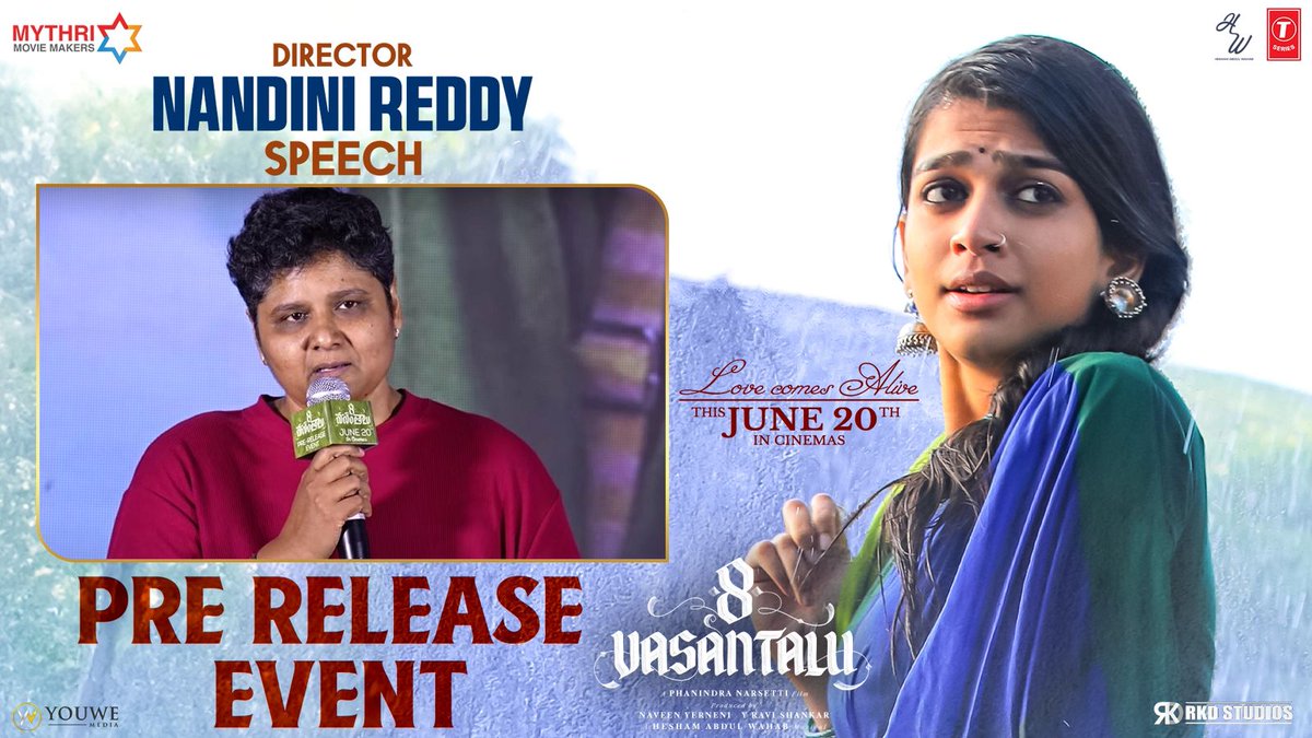 ๐๐๐ฆ๐ฌ๐ข๐๐ก๐๐ค๐๐ซ (@ursvamsishekar) on Twitter photo Director #NandiniReddy speech at the #8Vasantalu Pre-Release Event โจ
โถ๏ธ youtu.be/xQaC-Y3i_W8
#8Vasantalu grand release worldwide on June 20th. Director #NandiniReddy speech at the #8Vasantalu Pre-Release Event โจ
โถ๏ธ youtu.be/xQaC-Y3i_W8
#8Vasantalu grand release worldwide on June 20th.