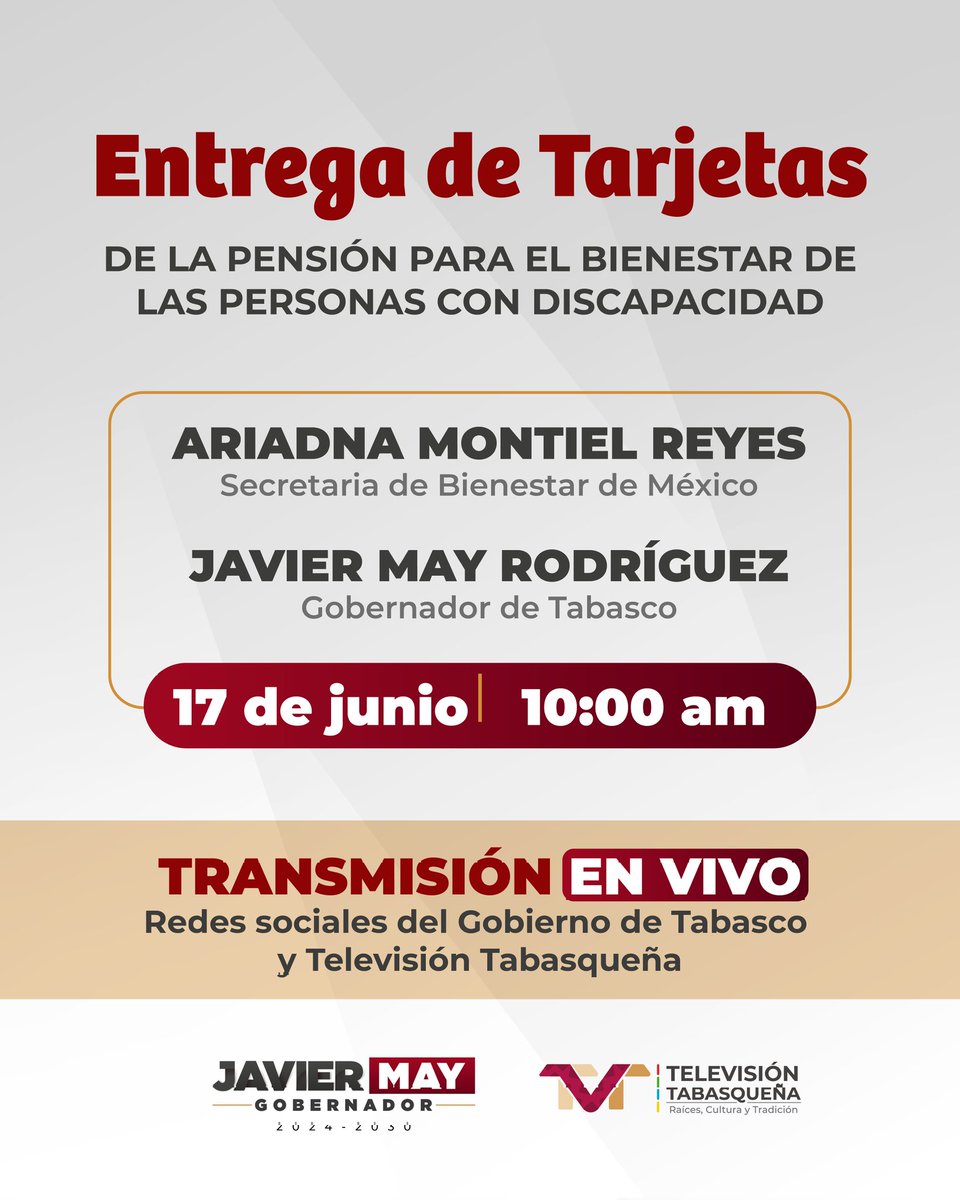 📹 #EnVivo Les comparto la transmisión de la Entrega de Tarjetas de la Pensión para el Bienestar de las Personas con Discapacidad.  youtube.com/live/EzgHU7g-4…