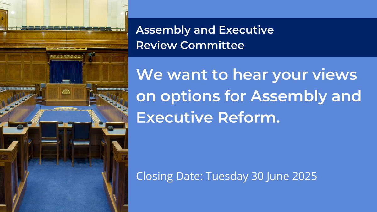 The Assembly and Executive Review Committee is carrying out a review into what institutional reforms could be implemented to improve the functioning and stability of the Assembly and the Northern Ireland Executive Committee.

If you have a view on this issue, you can complete our