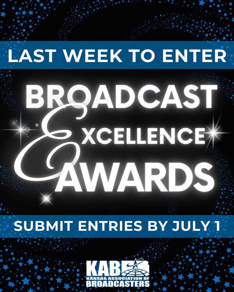 Only one week remains to submit your station's entries for the 2025 KAB Broadcast Excellence Awards.

Celebrate your team’s work and gain recognition across Kansas broadcasting. Be sure to use the new platform, Rock Our Awards, and follow the updated entry guidelines on our