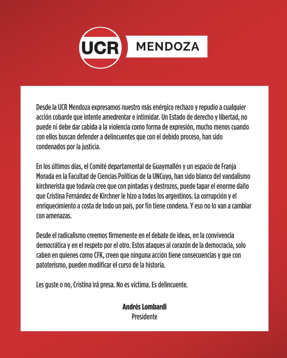 👉🏻Comunicado Unión Cívica Radical, tras los hechos ocurridos en los últimos días