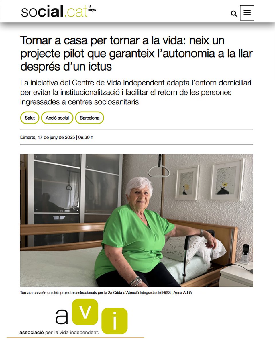 HiSS Hub d'Innovació Social i Sanitària (@hisshubinnova) on Twitter photo El projecte “Torna a casa després d’un ictus” de <a href="/CVI_AVI/">Centre de Vida Independent</a> protagonista d'un reportatge de Social.cat. Es tracta d'una iniciativa que estem acompanyant dins la 2a Crida del Programa Transforma del HiSS i que dona resposta al repte “Alternatives comunitàries a la El projecte “Torna a casa després d’un ictus” de <a href="/CVI_AVI/">Centre de Vida Independent</a> protagonista d'un reportatge de Social.cat. Es tracta d'una iniciativa que estem acompanyant dins la 2a Crida del Programa Transforma del HiSS i que dona resposta al repte “Alternatives comunitàries a la