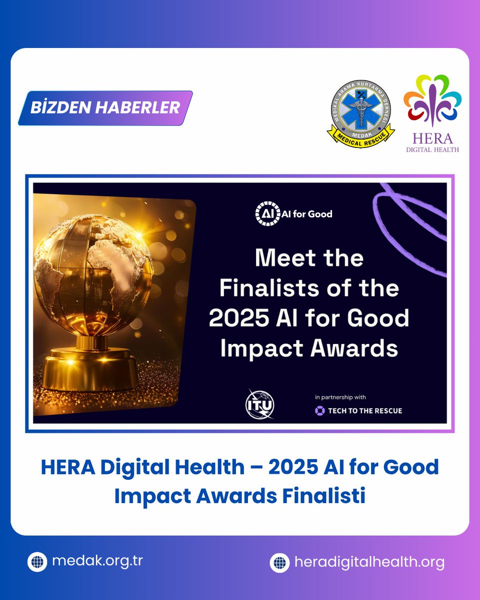 🌍 HERA Digital Health – 2025 AI for Good Impact Awards Finalisti 🏆

Yerinden edilmiş topluluklar için sağlığa erişimi kolaylaştıran çözümümüzle AI for People kategorisinde finalist olduk!

Temmuz ortasında Cenevre’deyiz 🇨🇭

Detaylar 👉 lnkd.in/dfm4kH8J