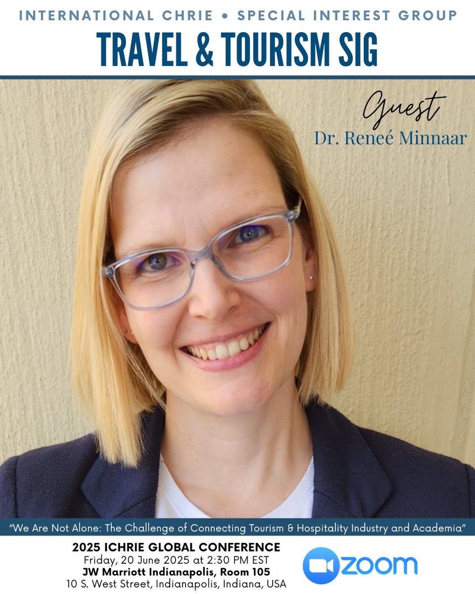 International CHRIE (@ichrie) on Twitter photo π Donβt miss the Travel & Tourism SIG session at #ICHRIE2025!
βWe Are Not Aloneβ w/ Dr. ReneΓ© Minnaar dives into bridging industry & academia. π€
ποΈ Fri, June 20 | π 2:30PM ET
π Room 105 + Zoom: sunyjcc-edu.zoom.us/j/7023442894
π More: ichrie.memberclicks.net/travel-and-touβ¦
#ICHRIEsigs π Donβt miss the Travel & Tourism SIG session at #ICHRIE2025!
βWe Are Not Aloneβ w/ Dr. ReneΓ© Minnaar dives into bridging industry & academia. π€
ποΈ Fri, June 20 | π 2:30PM ET
π Room 105 + Zoom: sunyjcc-edu.zoom.us/j/7023442894
π More: ichrie.memberclicks.net/travel-and-touβ¦
#ICHRIEsigs