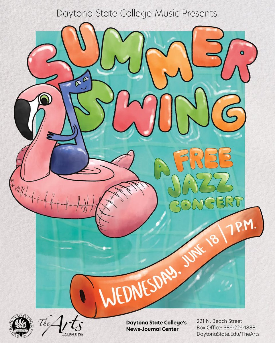 Summer Swing: A Free Jazz Concert
Wednesday, June 18
DSC Music presents Summer Swing: A Free Jazz Concert 7 p.m. Wednesday at Daytona State College's News-Journal Center.

This event is free &amp; open to the public. The News-Journal Center is at 221 N. Beach Street in Daytona Beach.