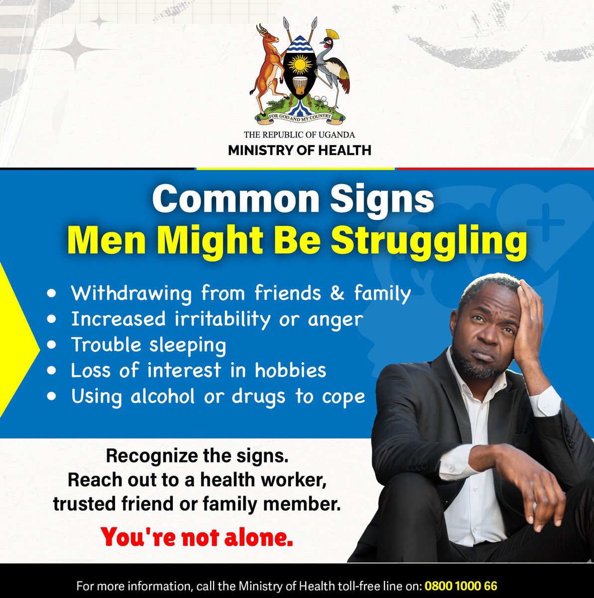 SSANGO JOLLY (@jollyssango15) on Twitter photo Menโs Mental Health Month!!
Letโs break the silence, encourage open conversations and support the men in our lives to prioritize their well being.
#MOHatWork
#MOHdelivers
<a href="/MinofHealthUG/">Ministry of Health- Uganda</a> Menโs Mental Health Month!!
Letโs break the silence, encourage open conversations and support the men in our lives to prioritize their well being.
#MOHatWork
#MOHdelivers
<a href="/MinofHealthUG/">Ministry of Health- Uganda</a>