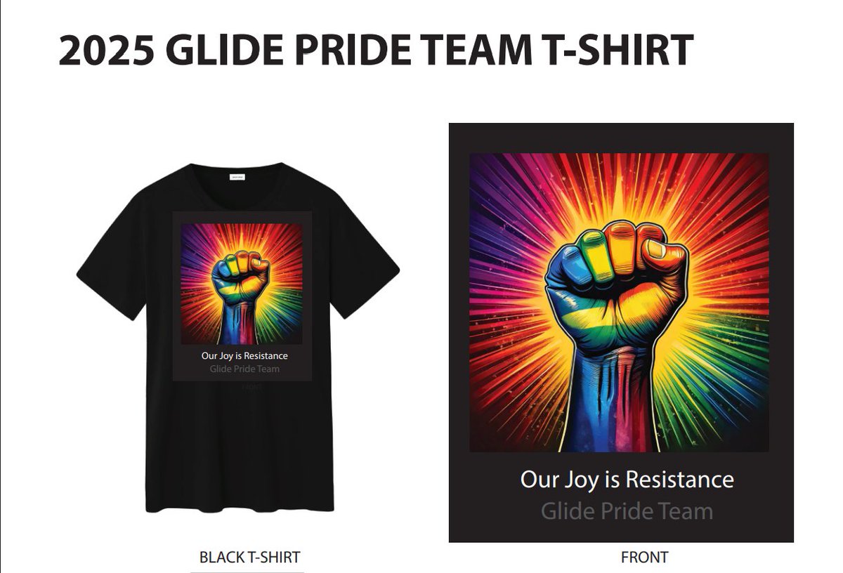 GlideChurch's tweet image. Wear your pride loud and proud.
Pride T-shirts available after Sunday Celebration at 330 Ellis Street.
Show up. Stand out.
#GlideChurch