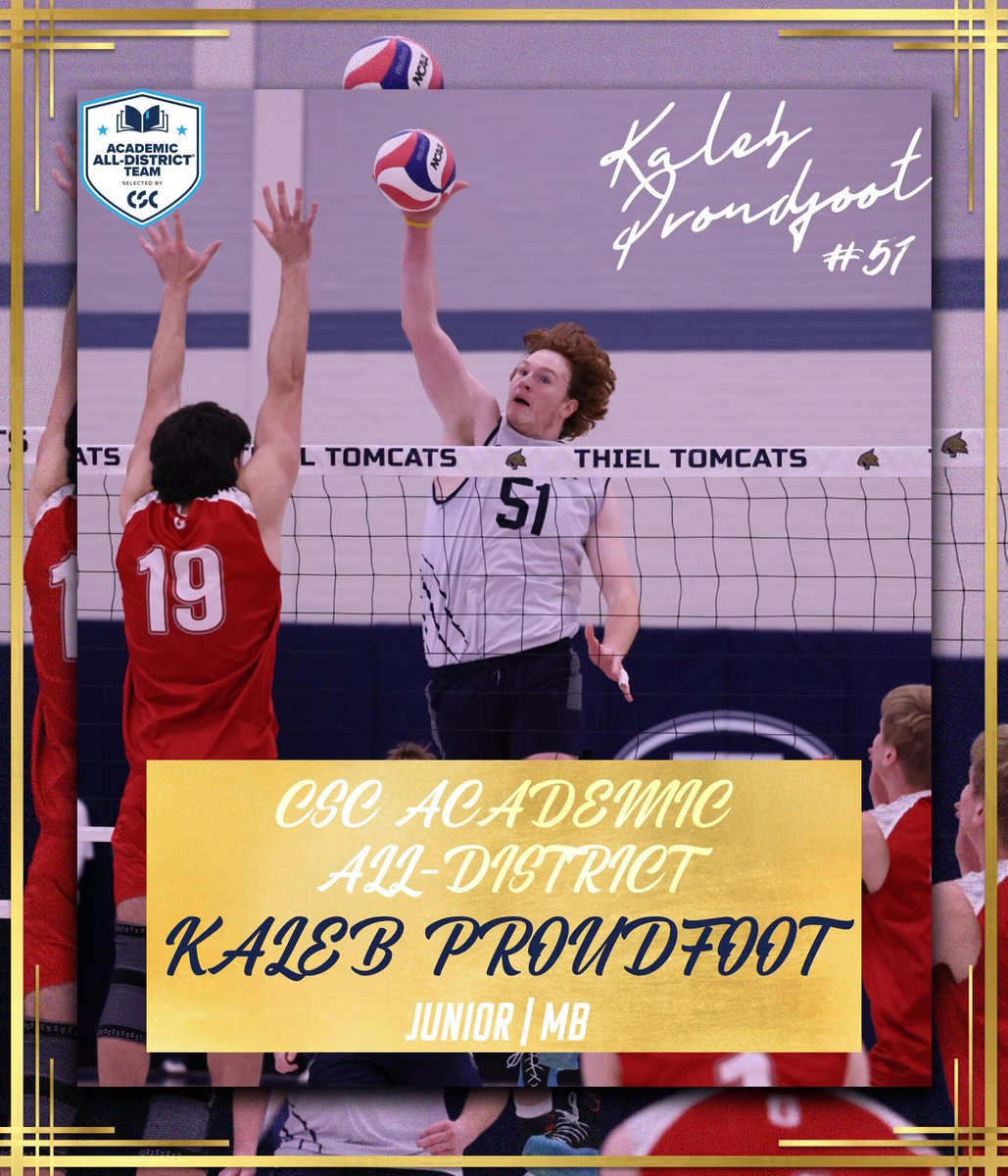Thiel Athletics (@thielathletics) on Twitter photo 🥍🏐𝘼𝘾𝘼𝘿𝙀𝙈𝙄𝘾 𝘼𝙇𝙇-𝘿𝙄𝙎𝙏𝙍𝙄𝘾𝙏📖
Ashlyn Wightman and Kaleb Proudfoot have been named CSC Academic All-District and have advanced to Academic All-America consideration!
🔗thielathletics.com/news/2025/6/17…
#TomcatPride | <a href="/PAC_Athletics/">Presidents’ Athletic Conference</a> | <a href="/AcadAllAmerica/">Academic All-America®, selected by CSC</a> | <a href="/CollSportsComm/">College Sports Communicators</a> 🥍🏐𝘼𝘾𝘼𝘿𝙀𝙈𝙄𝘾 𝘼𝙇𝙇-𝘿𝙄𝙎𝙏𝙍𝙄𝘾𝙏📖
Ashlyn Wightman and Kaleb Proudfoot have been named CSC Academic All-District and have advanced to Academic All-America consideration!
🔗thielathletics.com/news/2025/6/17…
#TomcatPride | <a href="/PAC_Athletics/">Presidents’ Athletic Conference</a> | <a href="/AcadAllAmerica/">Academic All-America®, selected by CSC</a> | <a href="/CollSportsComm/">College Sports Communicators</a>