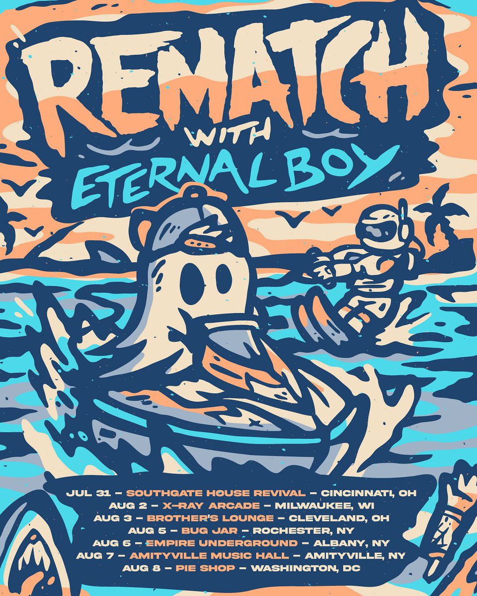 ☀️ Rematch v. Eternal Boy☀️
⁣
🚐 Come hang with us this August! ⁣
📍7.31 - Cincinnati, OH ⁣
📍8.2 - Milwaukee, WI ⁣
📍8.3 - Cleveland, OH ⁣
📍8.5 - Rochester, NY ⁣
📍8.6 - Albany, NY ⁣
📍8.7 - Amityville, NY ⁣
📍8.8 - Washington, DC⁣
⁣
🎟️: eternalboymusic.com