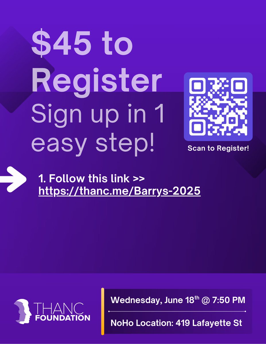 Feel the burn, fuel THANC's mission 🔥 Join us tomorrow!! …at Barry’s NOHO location. Class costs just $45 and starts at 7:50 PM 👉 thanc.me/Barrys-2025?ut…
#FitnessForGood #THANC