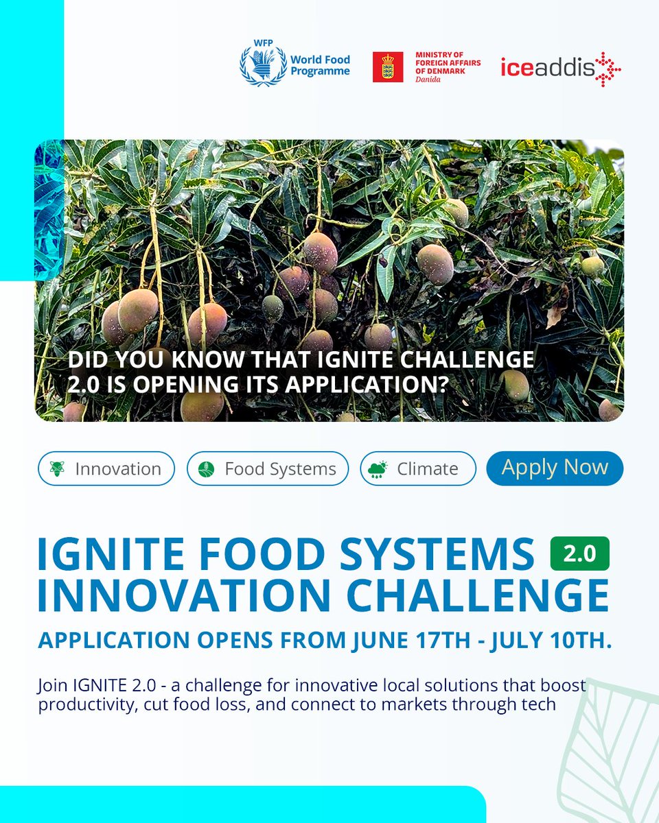 🚀 Are you looking to grow or ready to scale up your agri-business?
 🌱 IGNITE Food Systems Innovation Challenge 2.0 – Now Open! 
📍 For SMEs, cooperatives, and entrepreneurs in Somali and Tigray.

Are you working on solutions that:
 ✅ Improve agricultural productivity
 ✅