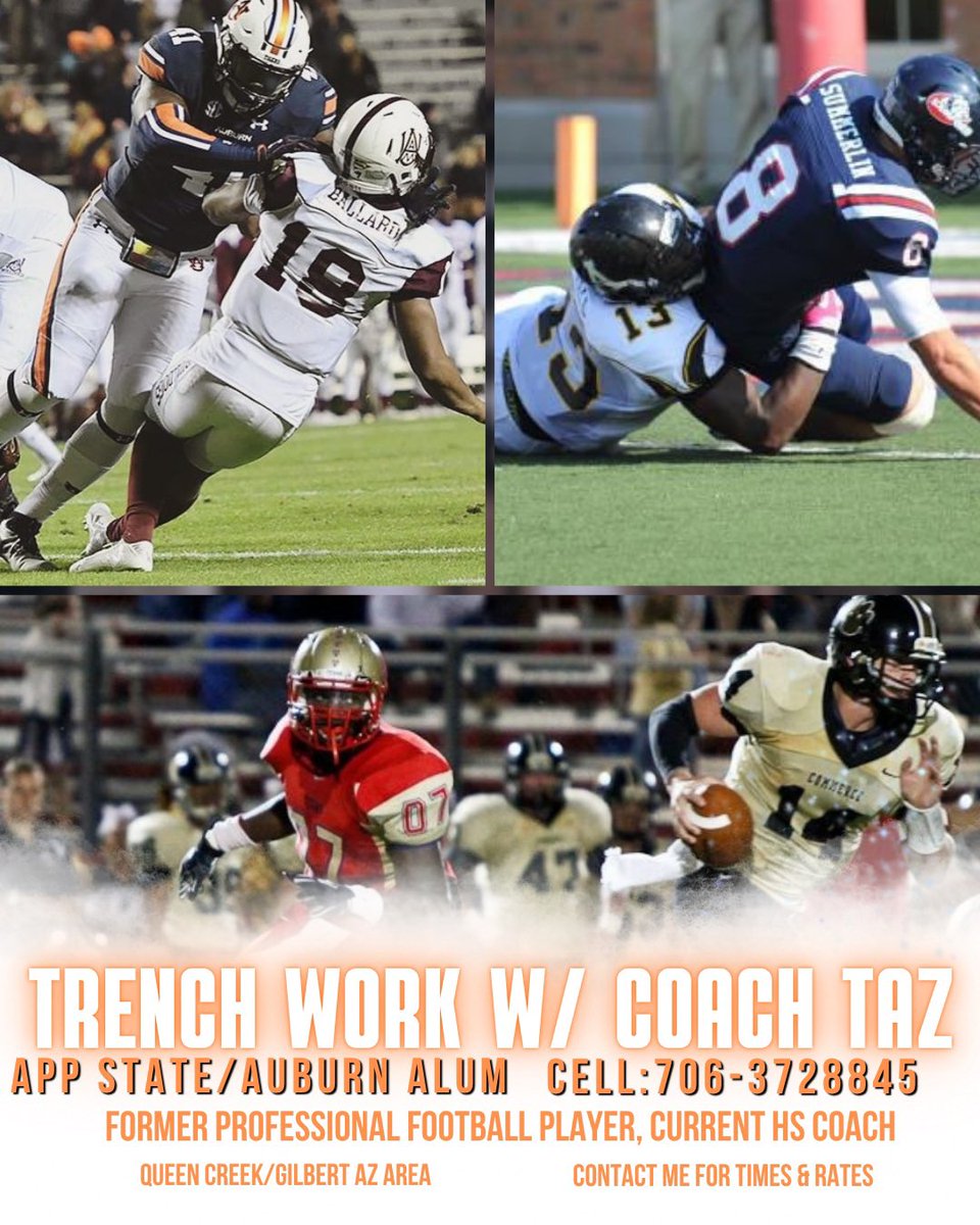 I am available for 1on1/Small Group training sessions in the Lower Metro PHX Area. I specialize in Defensive Line but have experience training all position across the board. Will work w/ Middle, High, Collegiate, &amp; Professional level athletes. Hit My Line, Let’s work!