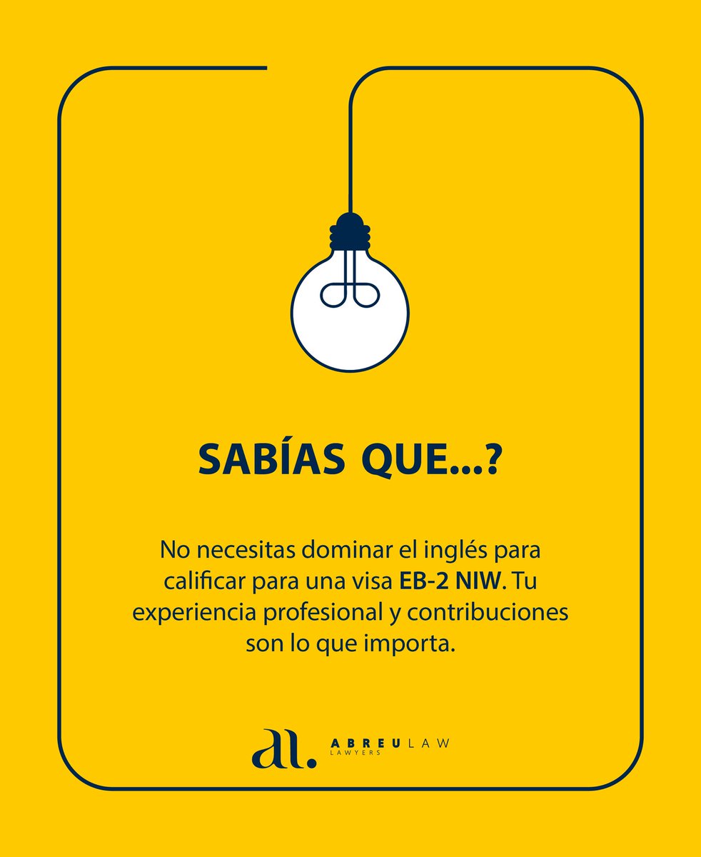 abreu_law's tweet photo. Muchos profesionales creen que necesitan ser bilingües para obtener su Green Card. ¡La realidad es diferente!

✨ Lo que realmente importa:
Tu experiencia profesional destacada
El impacto de tu trabajo en EE.UU.
Tus contribuciones al interés nacional
Reconocimientos en tu campo https://t.co/xvmY2XjPtz