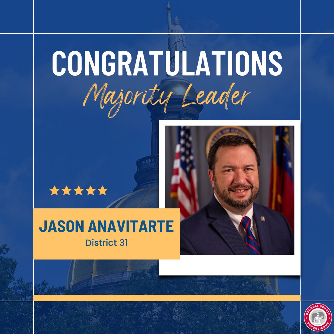 GASenateGOP's tweet image. Following a successful caucus meeting, the Republican Senate Caucus voted to elect Senator Larry Walker as President Pro Tempore Nominee and Senator Jason Anavitarte as Majority Leader, reaffirming our commitment to keeping Georgia the best place to live, work, and raise a…