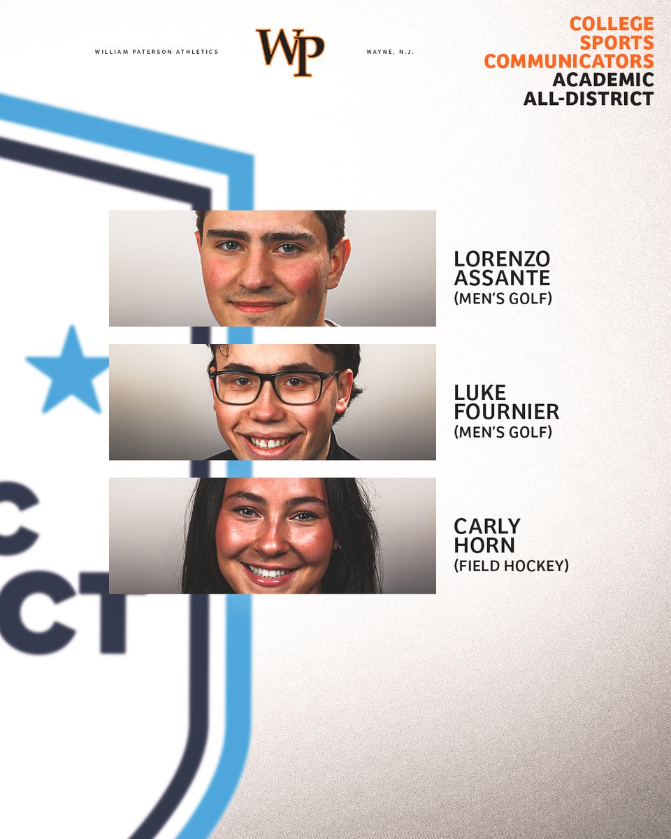 William Paterson University Athletics (@wpupioneers) on Twitter photo Congratulations to Lorenzo, Luke and Carly on earning <a href="/CollSportsComm/">College Sports Communicators</a> Academic All-District At-Large Team recognition!
ποΈ tinyurl.com/d8r84p55
#WPUGOLF #WPUFH #wpunj Congratulations to Lorenzo, Luke and Carly on earning <a href="/CollSportsComm/">College Sports Communicators</a> Academic All-District At-Large Team recognition!
ποΈ tinyurl.com/d8r84p55
#WPUGOLF #WPUFH #wpunj
