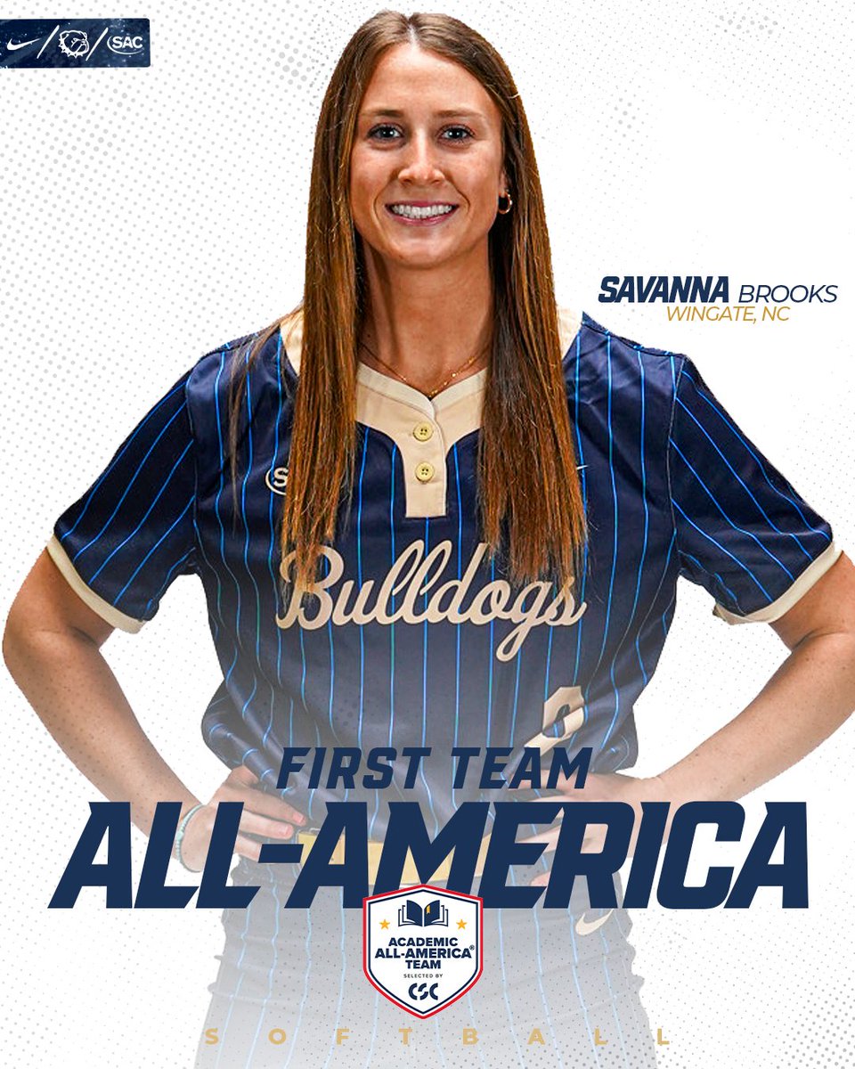 Wingate Bulldogs (@wu_bulldogs) on Twitter photo Another day, another huge Savanna Brooks honor
She is the 2nd #WINgate student-athlete to be named a 1st Team Academic All-America honoree 3 straight years!
WU leader in homers & RBI earned undergrad & masters in 4 years with a 4.0 GPA  
Story | tinyurl.com/4f2jvk5k Another day, another huge Savanna Brooks honor
She is the 2nd #WINgate student-athlete to be named a 1st Team Academic All-America honoree 3 straight years!
WU leader in homers & RBI earned undergrad & masters in 4 years with a 4.0 GPA  
Story | tinyurl.com/4f2jvk5k