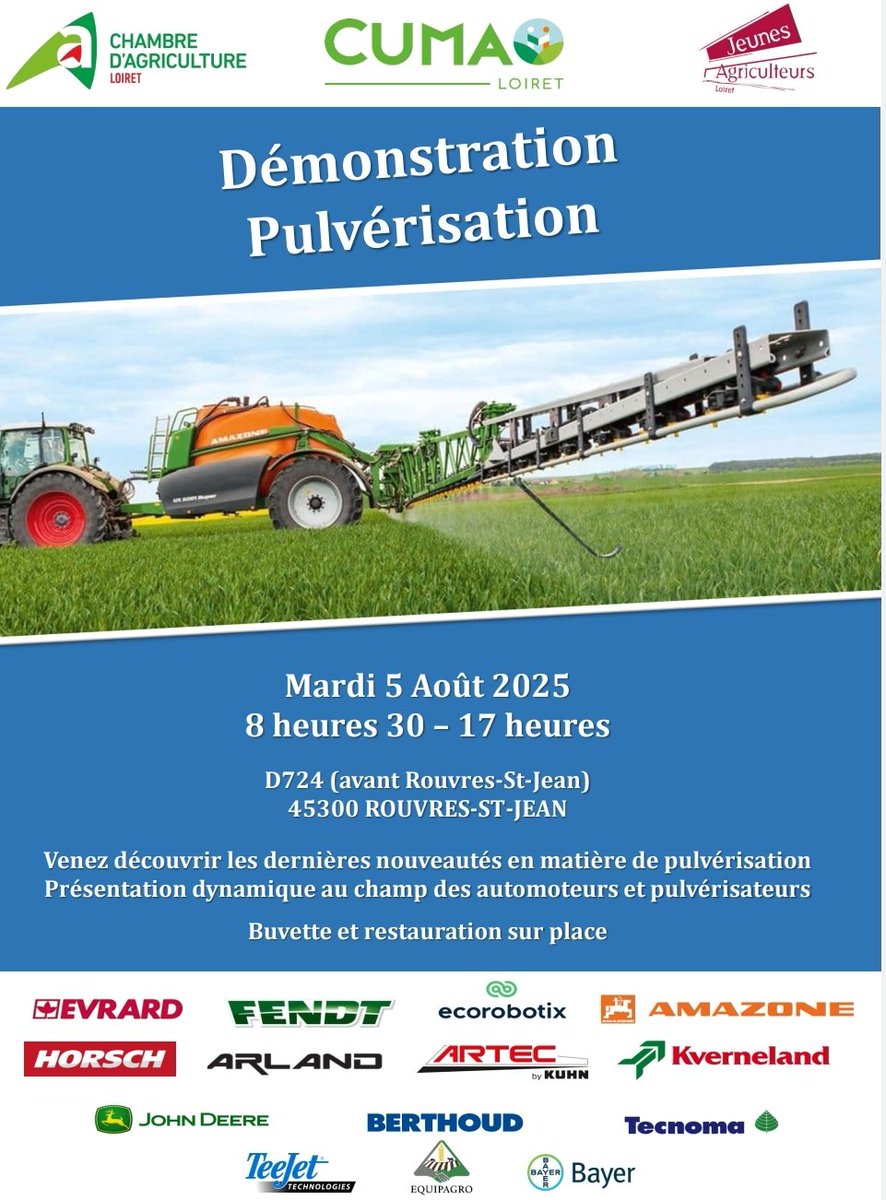 Veaulin1's tweet photo. La team agri voici la démonstration pulvérisateur!
Et oui l'évolutions de la pulvérisation a beaucoup évolué !
Organiser par la fédération des cuma du Loiret avec le soutien de la chambre d'agriculture et les jeunes agriculteurs.
#innovation #agriculture #pulverisation https://t.co/yxZJL8cssf
