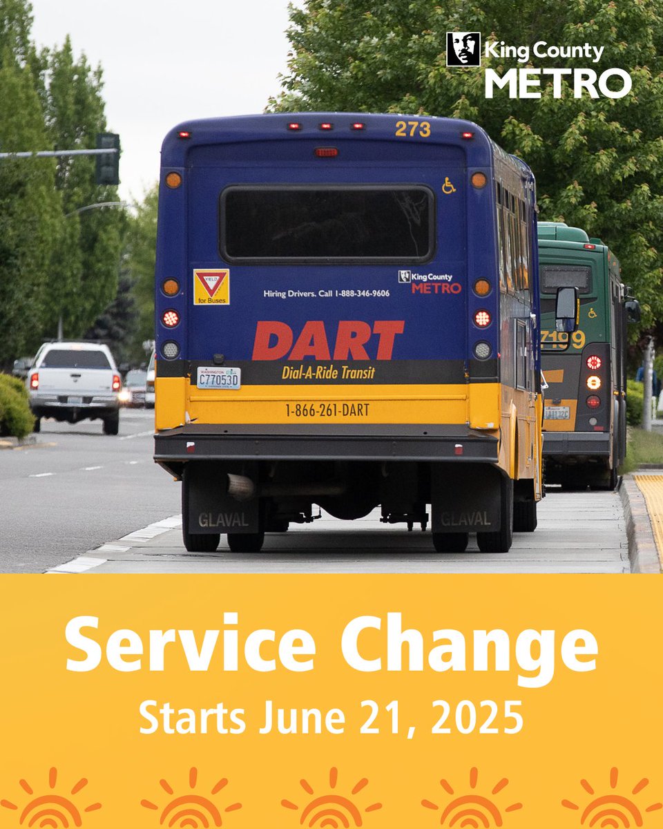 More Metro service starts June 21! We’re adding evening and weekend trips—and launching NEW Route 931 connecting Bothell, Woodinville, and Duvall!
Learn more: bit.ly/4l9AcOW