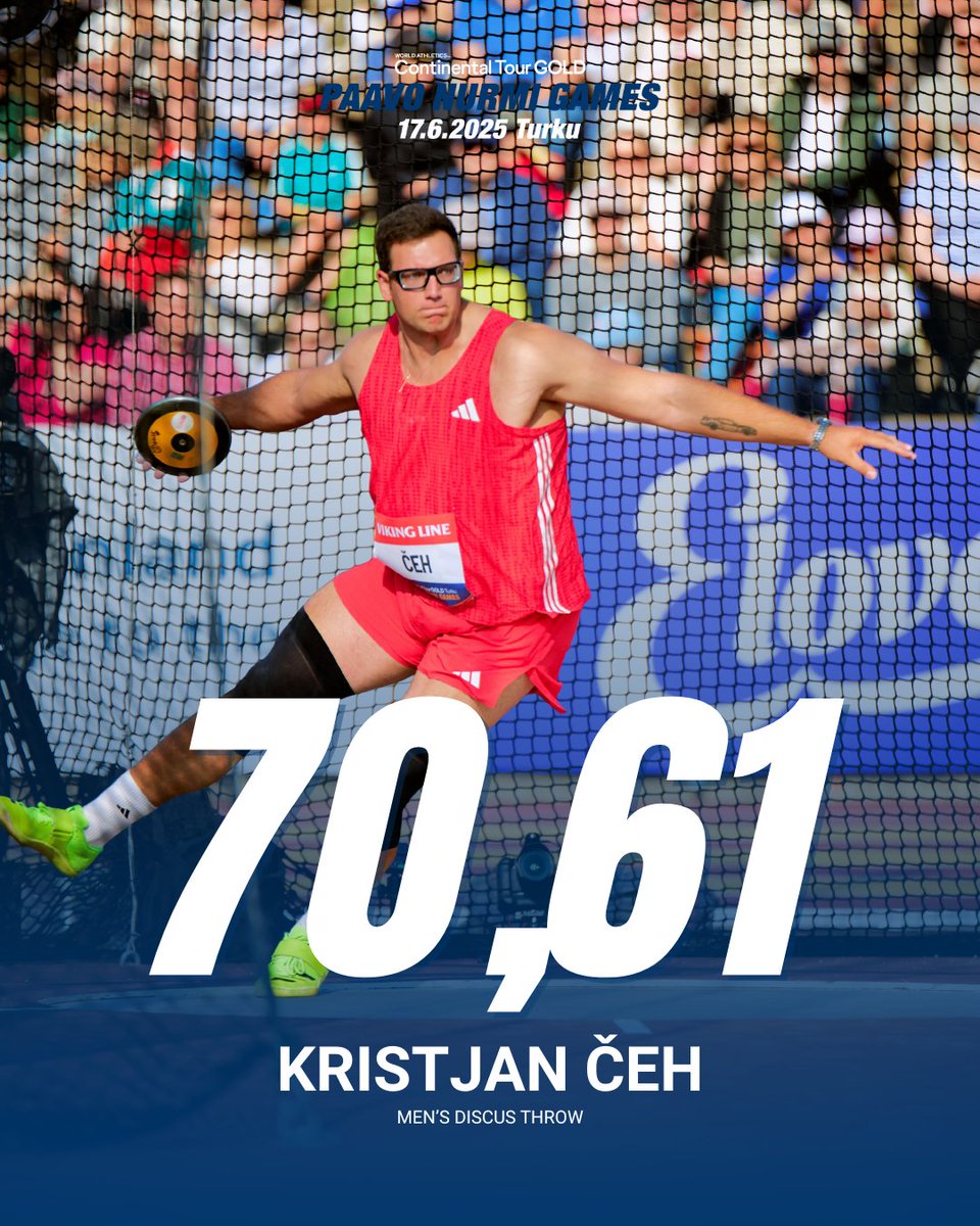 An incredible discus competition! Three men over 70 meters! The win goes to Kristjan Čeh, with Matt Denny and Daniel Ståhl also breaking the 70-meter mark. This one will be remembered!

#PaavoNurmiGames #ContinentalTourGold #WorldAthletics #Turku