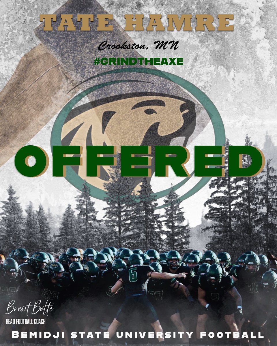Tate Hamre (@tatehamre89) on Twitter photo I am blessed to receive a scholarship offer from <a href="/BSUBeaversFB/">Bemidji State Football</a> #GrindTheAxe I am blessed to receive a scholarship offer from <a href="/BSUBeaversFB/">Bemidji State Football</a> #GrindTheAxe