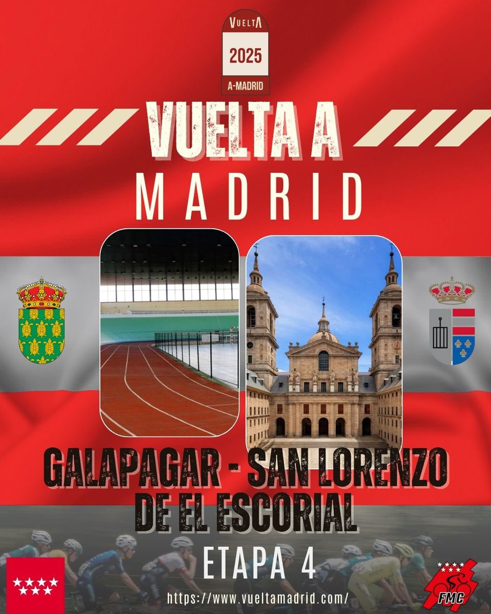 🗞️ Galapagar y San Lorenzo de El Escorial, dos localidades con mucha tradición ciclista serán sede de la cuarta etapa de la #VueltaMadridSub23 

🔛 El Velódromo de Galapagar albergará la salida de una jornada exigente con final de San Lorenzo de El Escorial