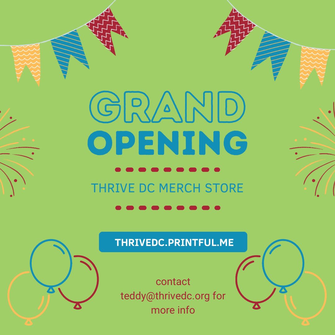 We’re officially launching the Thrive DC Merch Store! 🪡💫

Every purchase supports our programs that provide meals, referrals, support groups, and a pathway to stability for people experiencing homelessness in DC.

Shop now: thrivedc.printful.me