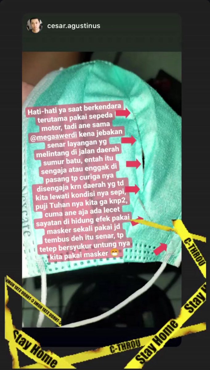 megaawerdi's tweet photo. @merapi_uncover Kami jg pernah mengalami ini, bersyukur saat itu pakai masker jd senar nya merobek masker dulu sblm ke mulut 🥺 kejadiannya di daerah kemayoran, jakarta 26 Mei 2020, konon emang udh jadi modus para begal nunggu pengendara jatuh tersungkur kena senar layangan 🫣 https://t.co/E8q75qofWS