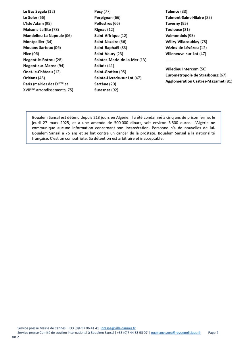 ‼️ Important — Communiqué de presse relatif au mouvement #JeLisSansal 
<a href="/Benedetti65/">Benedetti arnaud</a> <a href="/davidlisnard/">David Lisnard</a> <a href="/noellelenoir/">noelle lenoir</a> <a href="/villecannes/">Cannes</a> <a href="/OusmaneSoro225/">Ousmane SORO</a>  <a href="/ShannonSeban/">Shannon Seban</a> <a href="/XMDriencourt/">Xavier Driencourt</a> <a href="/StephaneRozes/">Stéphane Rozès</a>