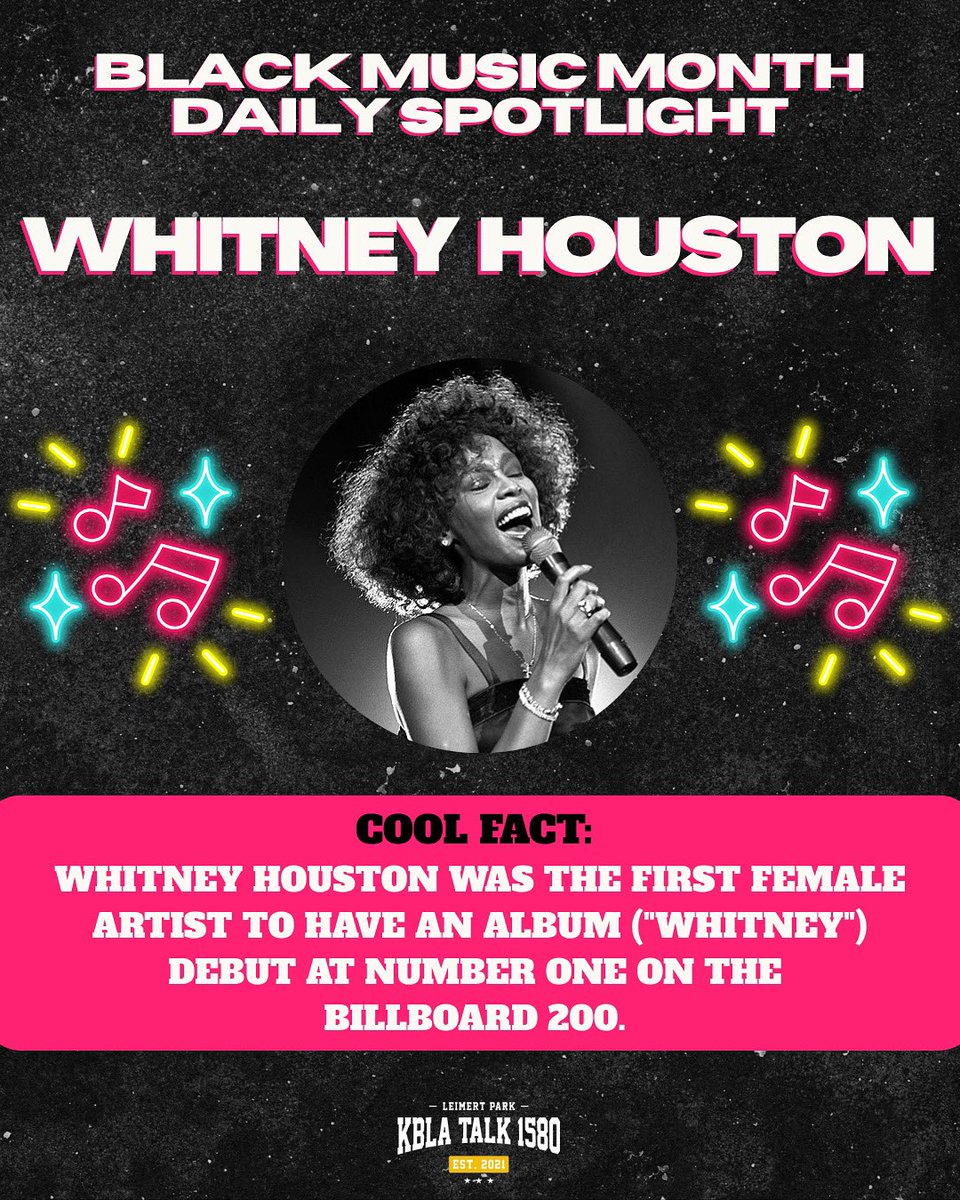 Black Music Month Daily Spotlight: 
Whitney Houston 💫🎤💃🏾

#kbla1580 #unapologeticallyprogressive #whitneyhouston #legendaryartists #blackmusicmonth #blackmusichistory #musiclegend #iconicartist #whitney #thevoicewhitneyhouston #billboard200 #iwannadancewithsomebody #nippy