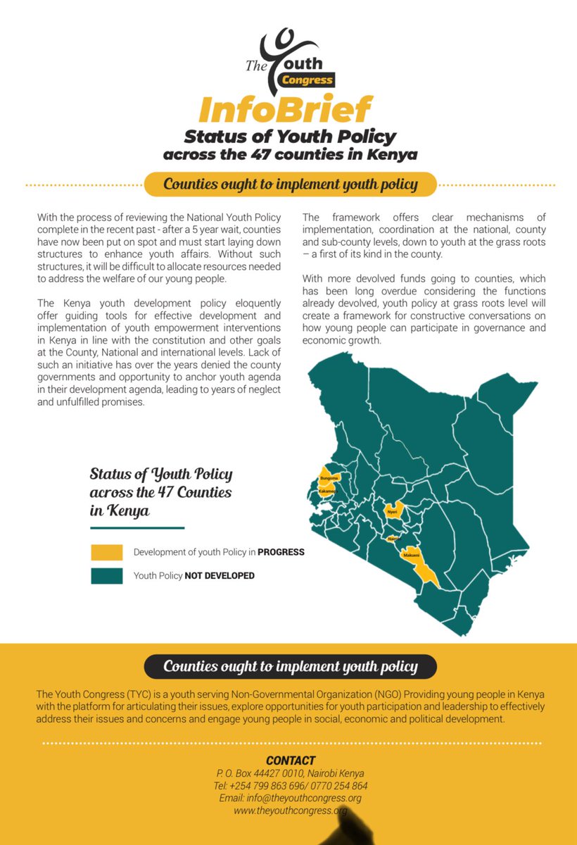 Only 5 of 47 counties in Kenya have a youth policy in progress. The rest? Still stalling. #YouthPolicyNow