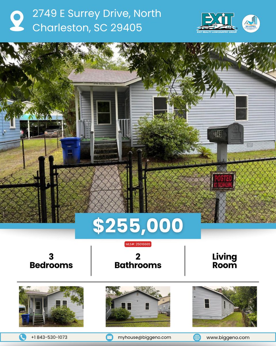 Asking price: $255,000
SqFt: 1,300
Bedrooms: 3
Bathrooms: 2

Holla at me! ☎
Cell: (843) 530-1073 
Office Phone: (843) 619-3005
myhouse@biggeno.com

#2749ESurreyDrive #HomeForSaleInNorthCharleston  
#ExitRealtyLowcountryGroup #BGHomesTeam #EugenoCohen

flexmls.com/share/CL1AE/27…