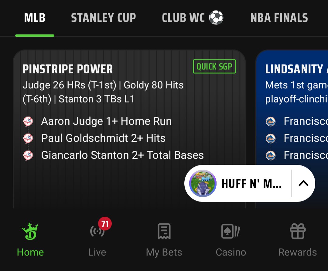 ChrisLynchNJ's tweet image. DraftKings has added a homescreen link for Huff n Puff. Notable considering DraftKings push for in-house content and illustrates the value operators are willing to place on high performing content