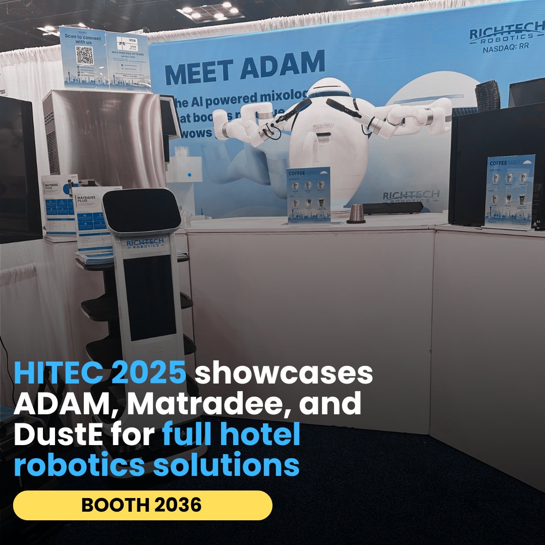RichtechRobots's tweet image. At HITEC and interested in our robots? Come enjoy a coffee from ADAM and learn how we can help automate your hotel!
$RR #hitec2025 #robotics #robot