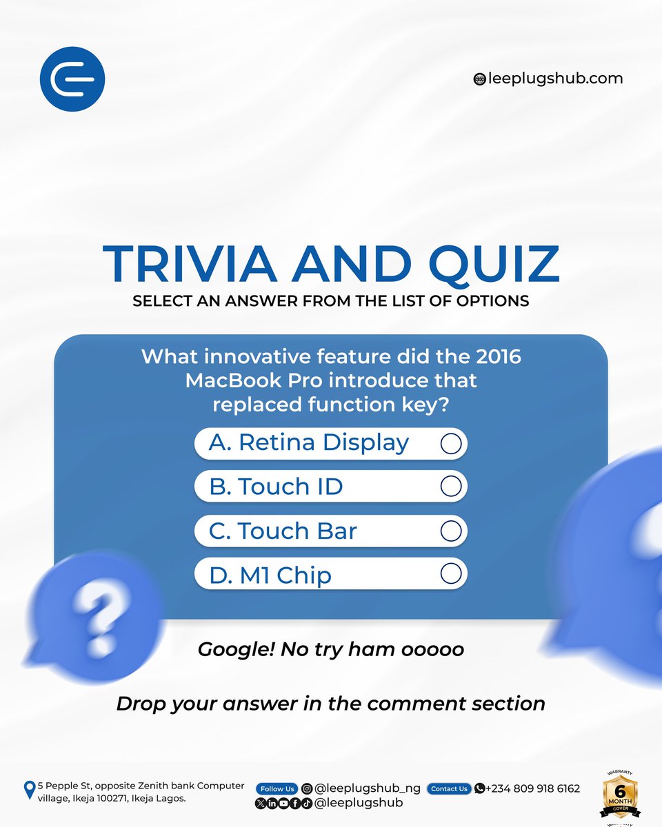 leeplugshub's tweet photo. Its Tuesday that means its trivial time 🎉🎉🎉

Give us your answer below 😁

#gadgetplug
#leeplugshub https://t.co/Jrg6IMYJ1q