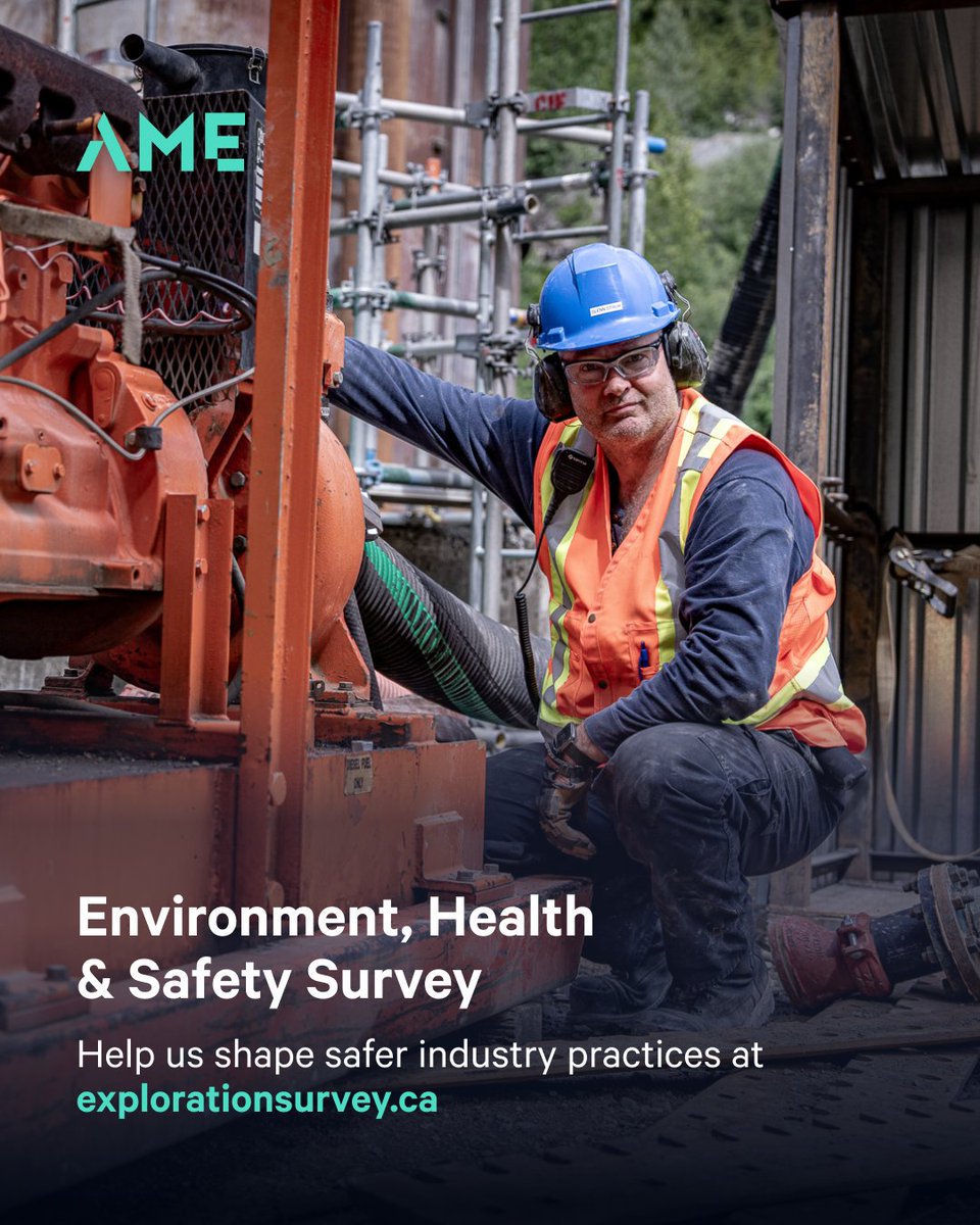 AME_BC's tweet image. 📣 Help us improve safety and health in mineral exploration and mining!
We invite all companies and contractors involved in exploration-related activities in Canada in 2024 to fill out the Canadian Mineral Exploration Environment, Health & Safety Survey. Your feedback is crucial…