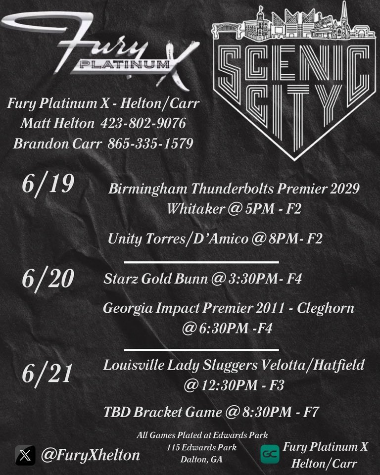 Ready to hit the field at Scenic City this weekend! <a href="/FuryXhelton/">Fury Platinum X- Higdon/ Helton</a> <a href="/ConnectSports_/">Connect Sports</a>  <a href="/FuryPlatinum/">FuryPlatinumSoftballClub</a>