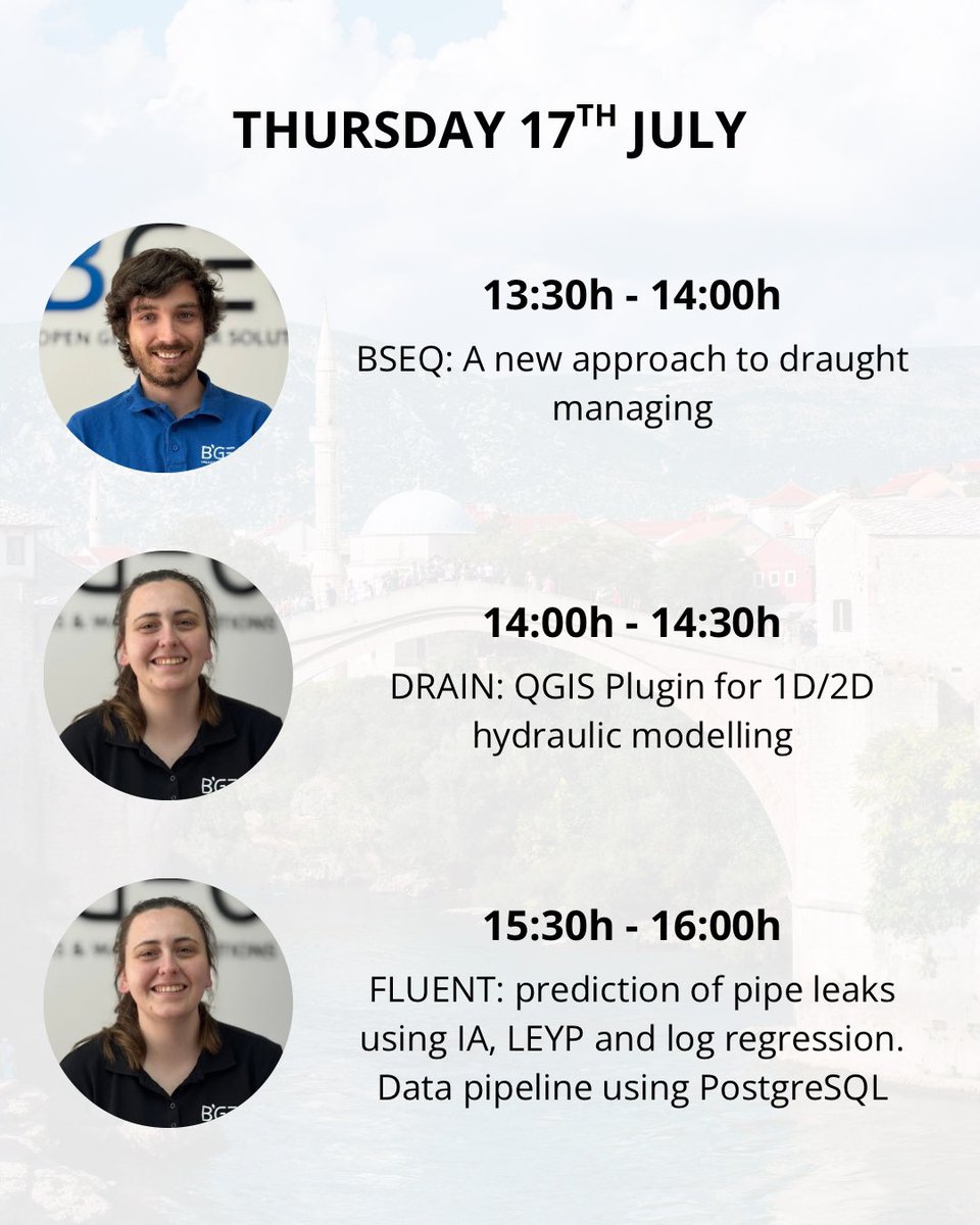 bgeo_opengis's tweet image. 🚀 We&apos;re bringing 6 powerful sessions to #FOSS4GEurope in Mostar! 🌍

🧠 Topics from:
✅ AI leak prediction
✅ Drought management
✅ QGIS plugins
✅ PostGIS + water networks

📍 Join us in Mostar, July 15–18!

#OpenSourceGIS #QGIS #PostGIS #FOSS4G #Giswater
