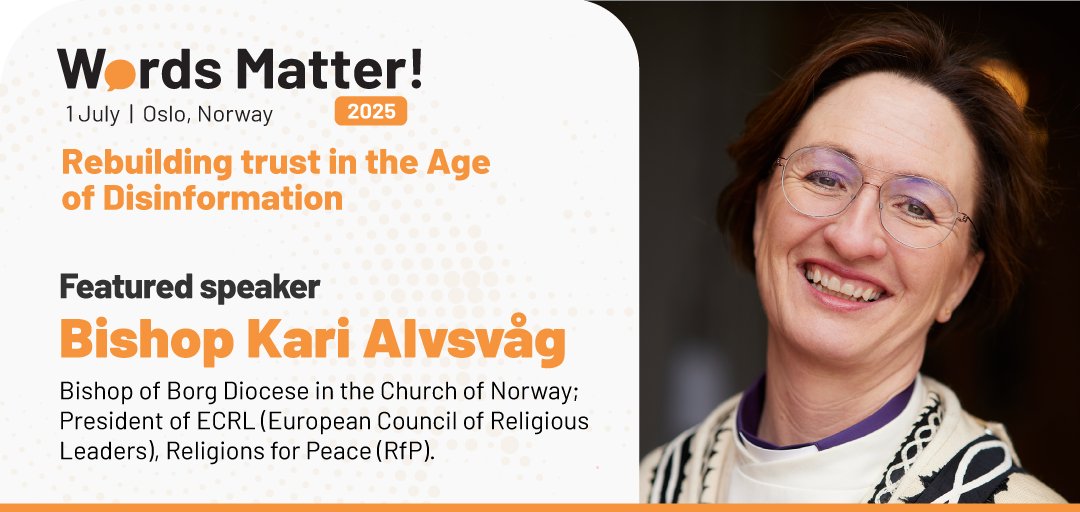 Bishop Kari Alvsvåg will be joining us at #WordsMatter2025 in Oslo this 1 July.

As the Bishop of Borg Diocese &amp; <a href="/ECRL_PEACE/">European Council of Religious Leaders - RfP Europe</a> President, Alvsvåg has spent years fostering interfaith dialogue, &amp; promoting respect &amp; community-building across religions.

🔗 oslocenter.no/wordsmatter
