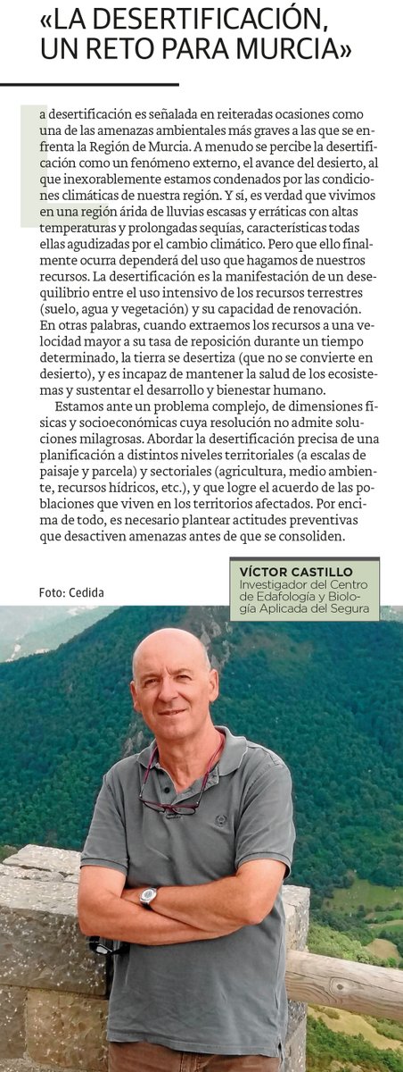 vmcastillo61's tweet image. Con motivo del día de la Comunidad Autónoma de la Región de Murcia @regiondemurcia    @laverdad_es  me invitó a compartir una reflexión sobre la amenaza de la #Desertificacion