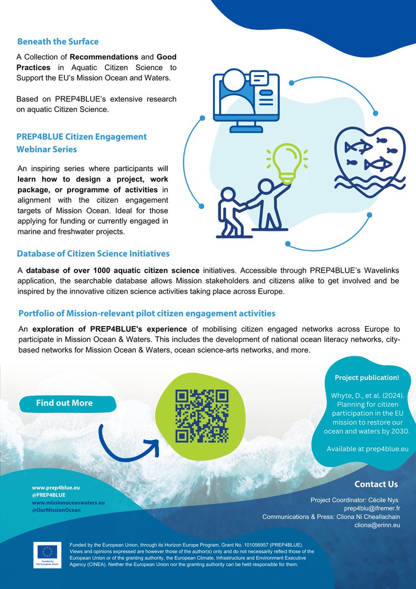 PREP4BLUE's tweet image. Are you writing a proposal for the upcoming #HorizonEU calls? 🇪🇺 About to kick off an ocean or water science project under #MissionOcean 🌊
#PREP4BLUE has a range of resources to help you work towards the Mission's citizen engagement target outcomes! prep4blue.eu/resources/