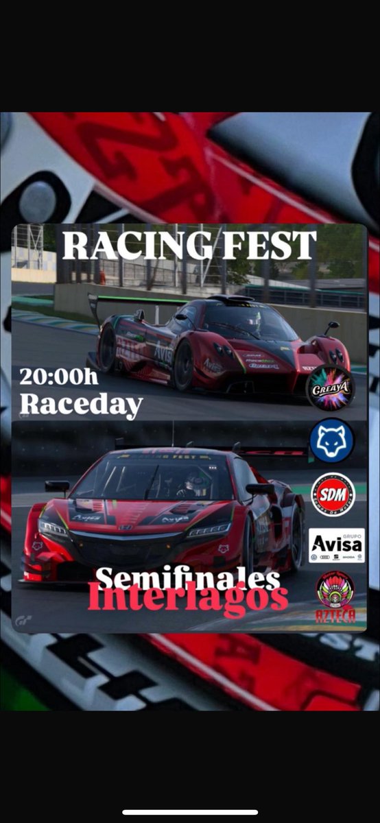 Azteca_MotorSportOficial (@azteca_spain) on Twitter photo Día de <a href="/RacingFest/">Racing Fest</a> .
Está vez nos vamos a Interlagos, una semifinal con dos rondas .
En pista tendremos... ???
Está noche a las 20:00 en Twitch de <a href="/epgamingoficial/">EliteProject.Club</a>
Diseño : <a href="/13hector84/">ARM_ERPOCAS</a>
Mucha suerte azteca
En la lucha está la victoria
#grupoavisa #sdm <a href="/CreaYaES/">CreaYa.es</a> <a href="/RaceMax2/">RaceMax</a> Día de <a href="/RacingFest/">Racing Fest</a> .
Está vez nos vamos a Interlagos, una semifinal con dos rondas .
En pista tendremos... ???
Está noche a las 20:00 en Twitch de <a href="/epgamingoficial/">EliteProject.Club</a>
Diseño : <a href="/13hector84/">ARM_ERPOCAS</a>
Mucha suerte azteca
En la lucha está la victoria
#grupoavisa #sdm <a href="/CreaYaES/">CreaYa.es</a> <a href="/RaceMax2/">RaceMax</a>