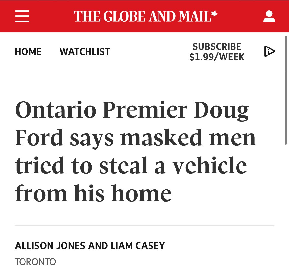 Doug says criminals are running “amok” and it’s created a lawless society. 
Welcome to Canadians reality for years now Doug, it only took masked men on your property to figure it out.
