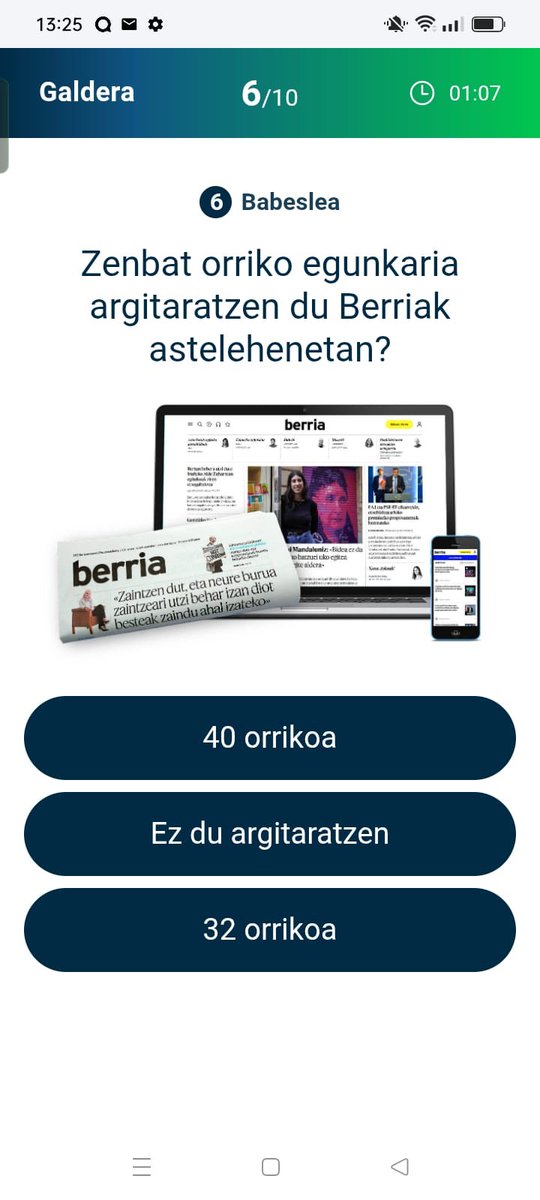 Berria.eus (@berria) on Twitter photo Egin al duzu gaurko Egunean Behineko partida? Aste honetan, 10 galderen artean egunero dago bat BERRIAren inguruan. Irakurlea bazara, erraz erantzungo dituzu.
<a href="/codesyntax/">CodeSyntax</a>
<a href="/eguneanbehin/">Egunean Behin</a> Egin al duzu gaurko Egunean Behineko partida? Aste honetan, 10 galderen artean egunero dago bat BERRIAren inguruan. Irakurlea bazara, erraz erantzungo dituzu.
<a href="/codesyntax/">CodeSyntax</a>
<a href="/eguneanbehin/">Egunean Behin</a>