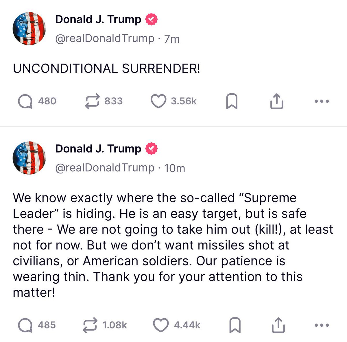 Donald Trump — “peace maker” for the occupiers.

USA — the Great Satan, feeding war and oppression.

Israel — a cancer on humanity, built on stolen land and genocide.

May Allah protect the people of Iran and grant them strength to defend themselves against the terrorist regime