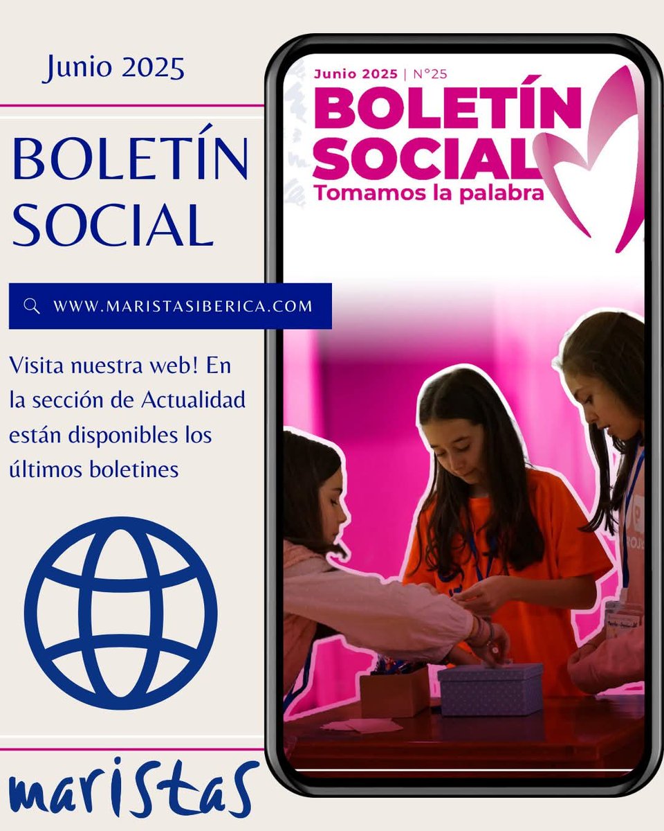 Nueva edición del #BoletínSocial!

En esta ocasión, celebramos la #ParticipaciónInfantil

En este número participan escritores de: <a href="/colegiochamberi/">Colegio Chamberí</a>, <a href="/CSMP_Maristas/">Colegio Maristas Sta. Mª del Prado</a>, <a href="/maristaslogrono/">Maristas Logroño</a>, <a href="/colmaristascv/">Maristas Villalba</a>, <a href="/maristaszalla/">Maristak Zalla</a>, <a href="/maristaszgz/">Maristas Zaragoza</a>, <a href="/maristasguada/">Maristas Guadalajara</a> y <a href="/ONGDSED/">ONGD SED</a>

bit.ly/3ZCPtzr