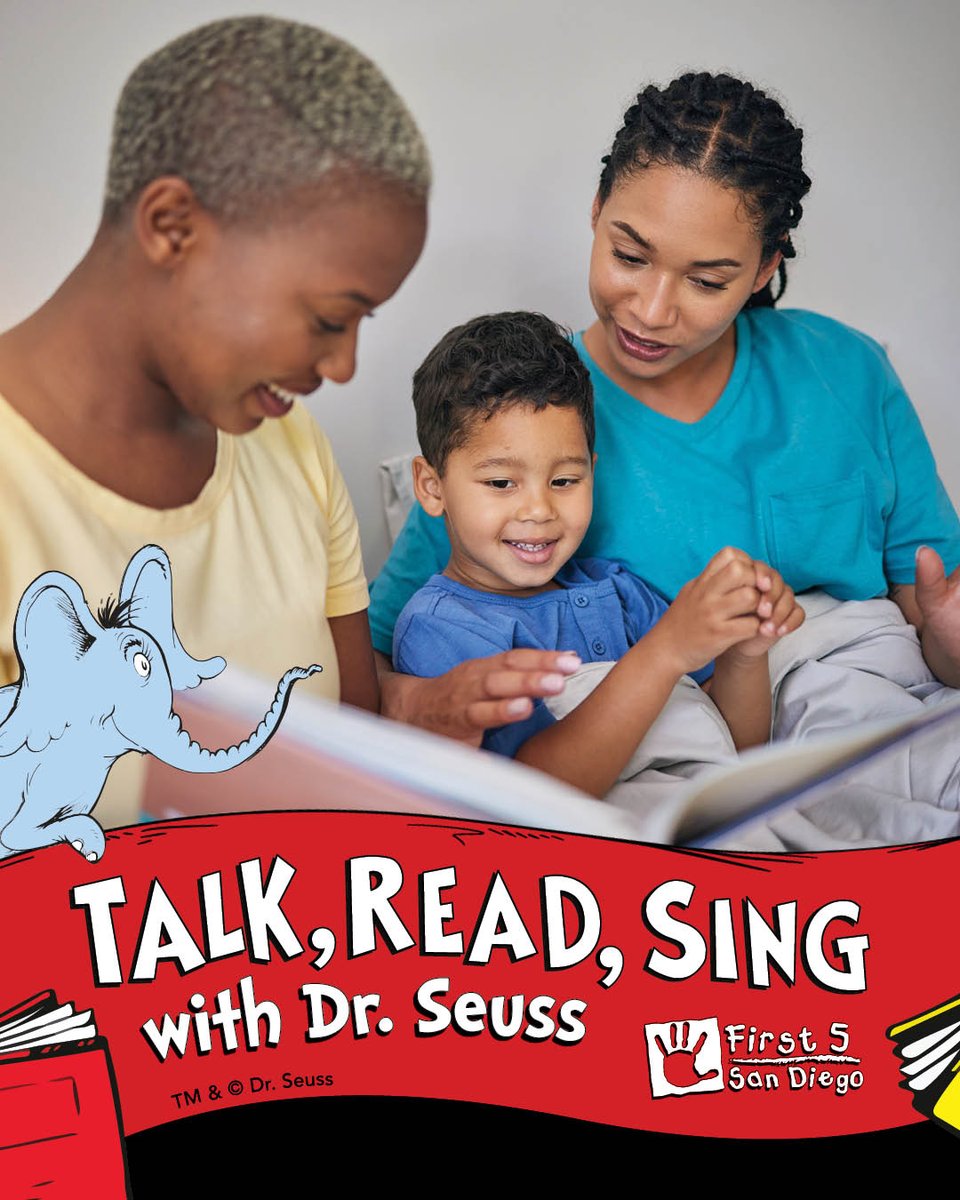 By the time they're five, 90% of your child’s brain is developed. Reading to them every day helps their language develop and prepares them to be lifelong learners. #TalkReadSing #SDEarlyCarePartners #TalkReadSingSeuss