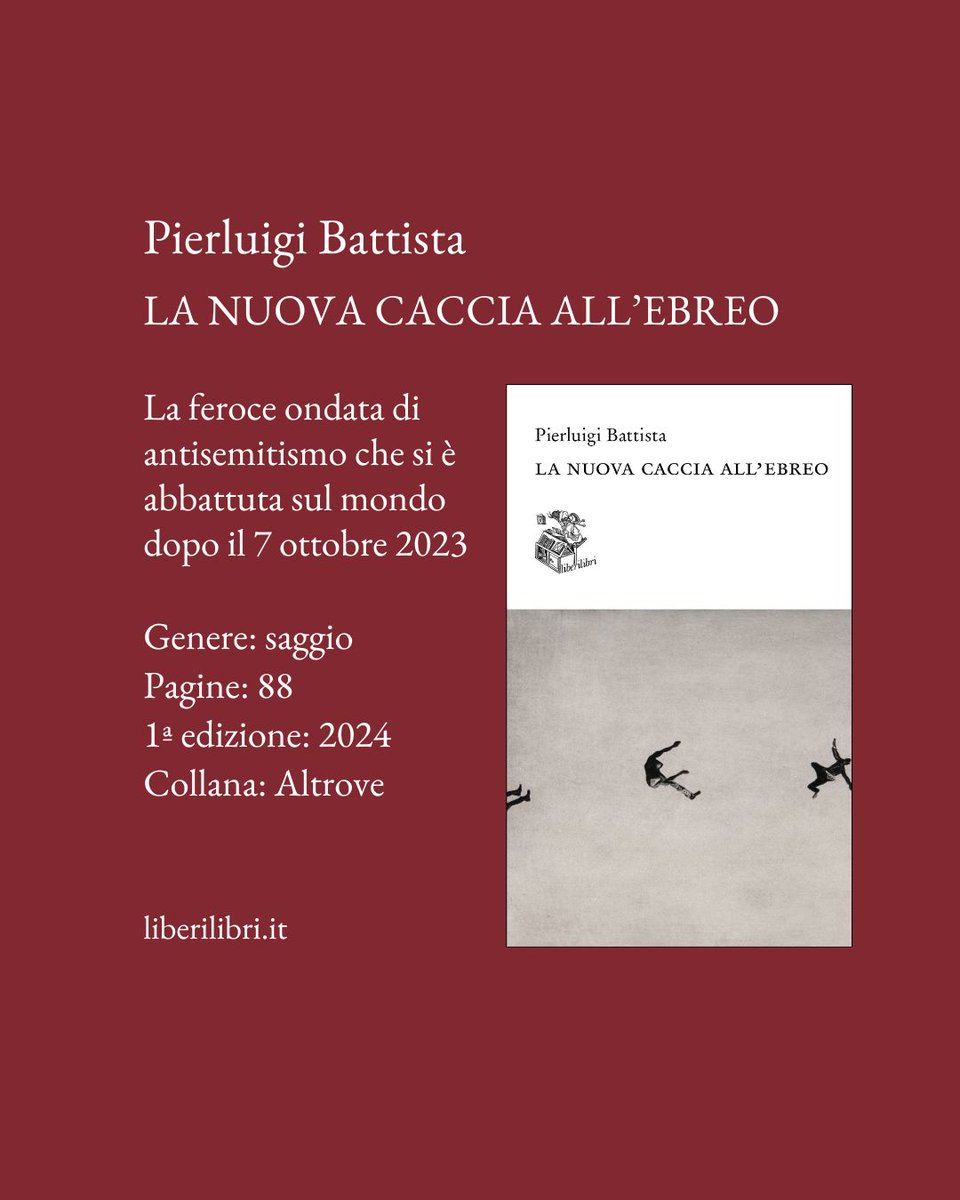 Quando uscì, sembrava una denuncia tempestiva. Oggi è un libro profetico.

In "La nuova caccia all’ebreo", Pierluigi Battista racconta il ritorno dell’antisemitismo travestito da antisionismo.

Un testo da (ri)leggere, ora più che mai.

🛒 liberilibri.it/catalogo/la-nu…

#liberilibri